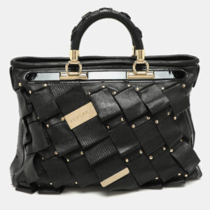 versace black leather and patent leather vanitas tote