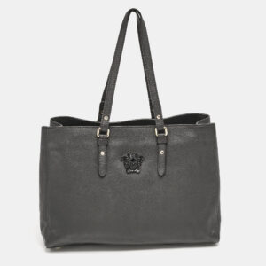 versace black leather la medusa tote