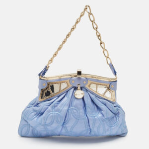 Versace Metallic Light Blue Leather Mirror Frame Chain Shoulder Bag