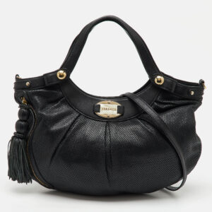 Versace Black Perforated Leather Tassel Shoulder Bag