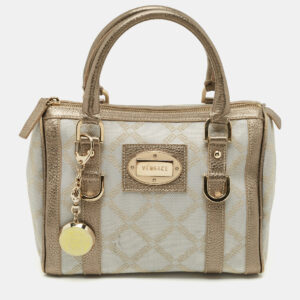 Versace Grey/Metallic Beige Jacquard Canvas and Leather Satchel