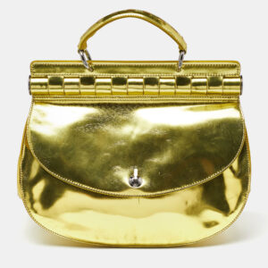 Versace Metallic Green Patent Leather Flap Hobo