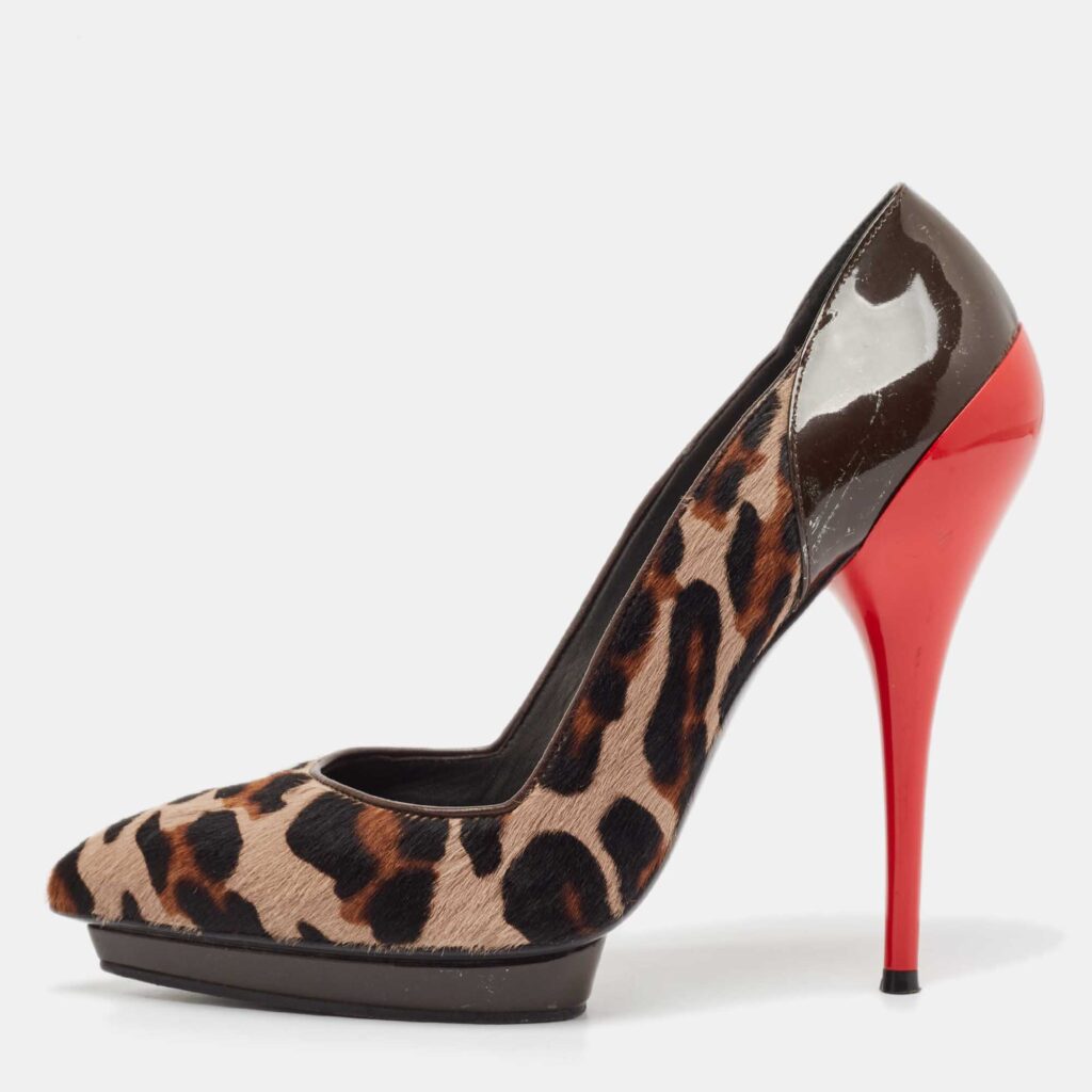 Versace Multicolor Calf Hair and Patent Leather Platform Pumps Size 37.5