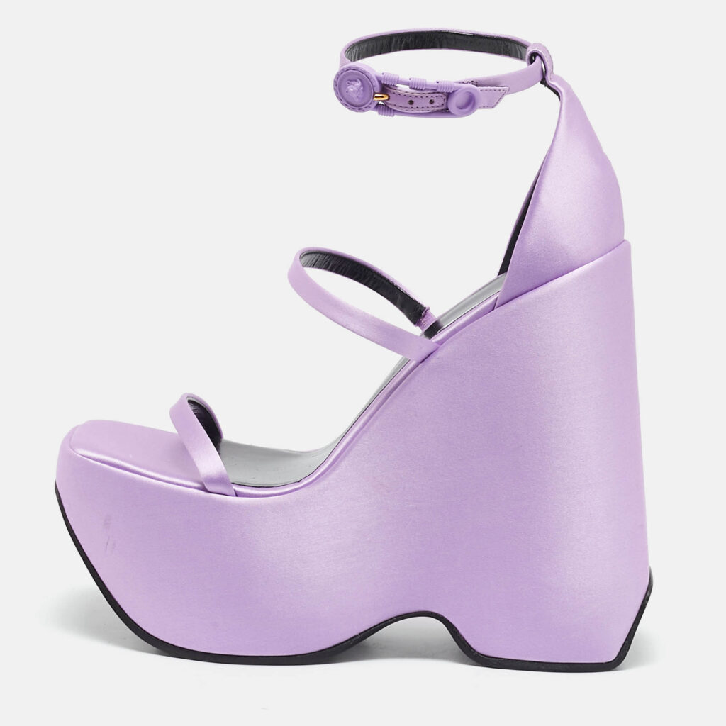 luxury-women-versace-used-shoes-p1122101-010 Versace Purple Satin Platform Wedge Ankle Strap Sandals Size 37