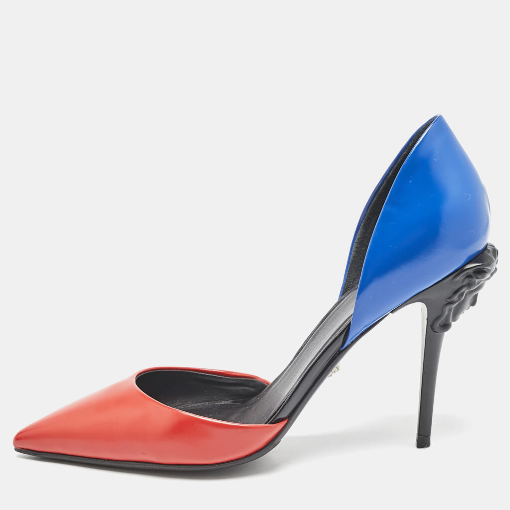 Versace Blue/Red Leather Medusa Heel Pumps Size 39