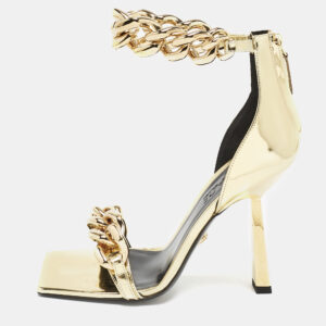 Versace Gold Patent Leather Medusa Chain Ankle Strap Sandals Size 35