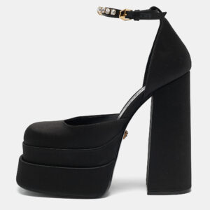 Versace Black Satin Medusa Aevitas Double Platform Pumps Size 40