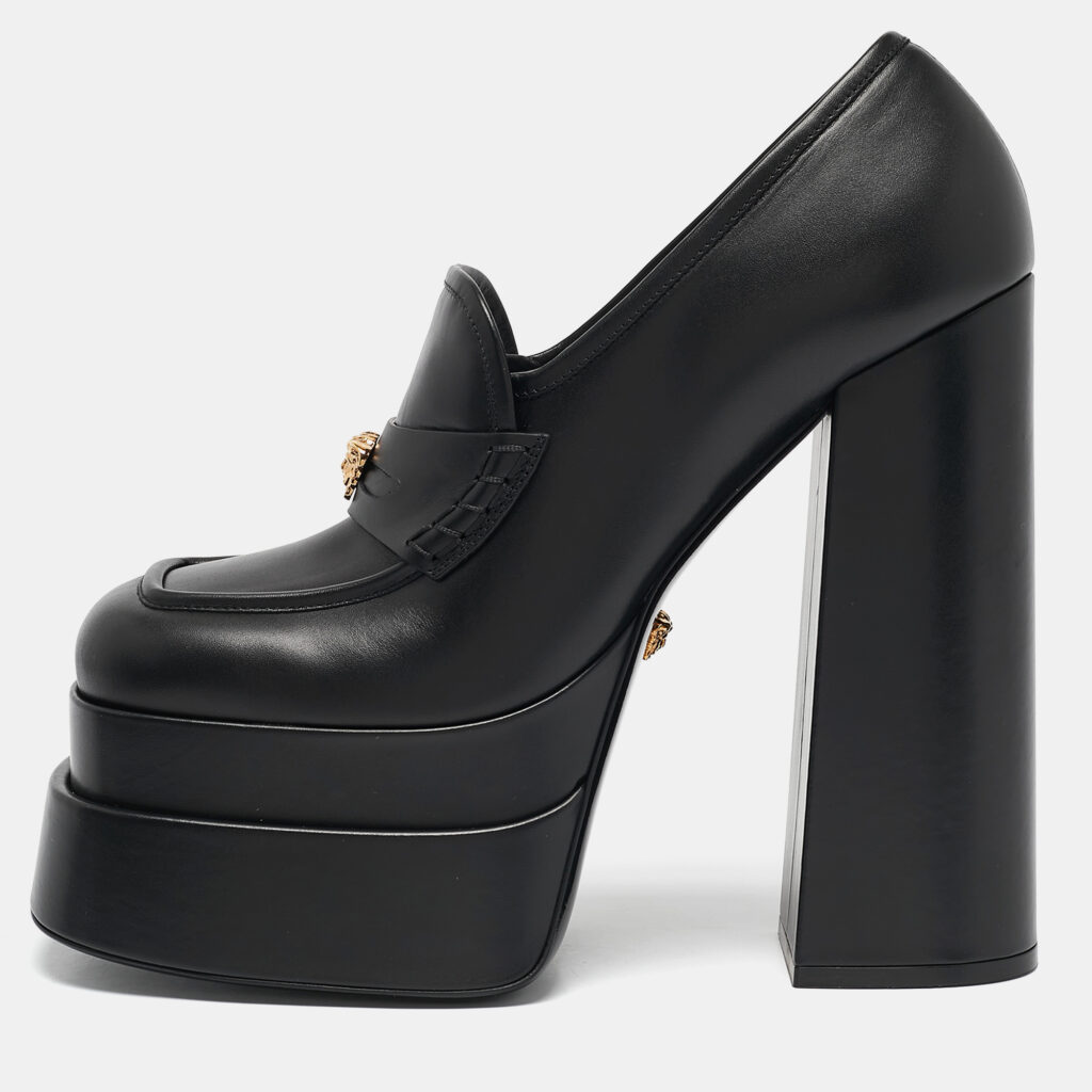 Versace Black Leather Juno Platform Pumps Size 41