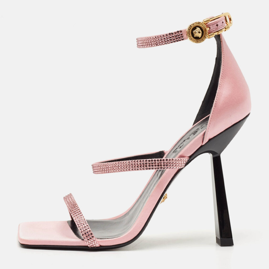 luxury-women-versace-used-shoes-p1128978-010 Versace Pink Satin Safety Pin Ankle Strap Sandals Size 39