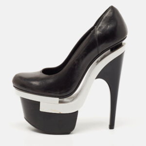 Versace Black/White Leather Triple Platform Pumps Size 35