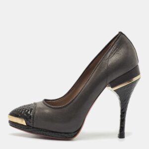 Versace Grey/Black Python Leather and Canvas Platform Pumps Size 39
