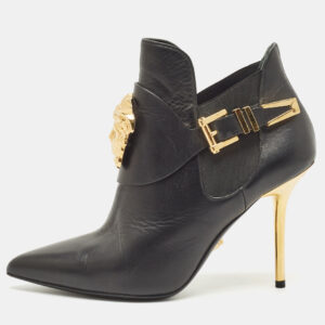 Versace Black Leather Palazzo Ankle Booties Size 37