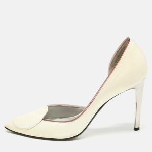 Versace Cream Patent Leather Medusa Pointed Toe D'orsay Pumps Size 36