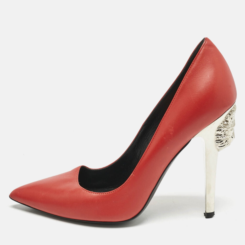 luxury-women-versace-used-shoes-p1155950-010.jpg Versace Red Leather Medusa Heel Pointed Toe Pumps Size 38