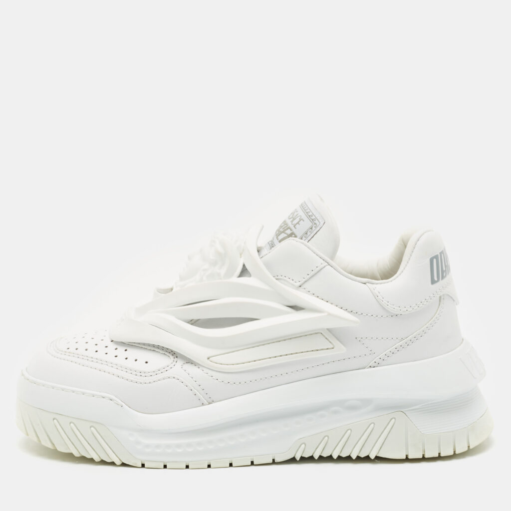 luxury-women-versace-used-shoes-p1165816-003 Versace White Leather and Rubber Odissea Medusa Chunky Slip On Sneakers Size 37