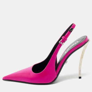 Versace Pink Leather Pin-Point Slingback Pumps Size 37.5