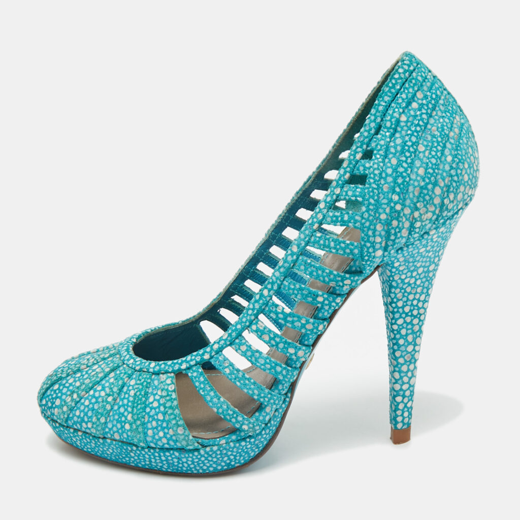 luxury-women-versace-used-shoes-p1167016-001 Versace Blue/White Suede Platform Pumps Size 37