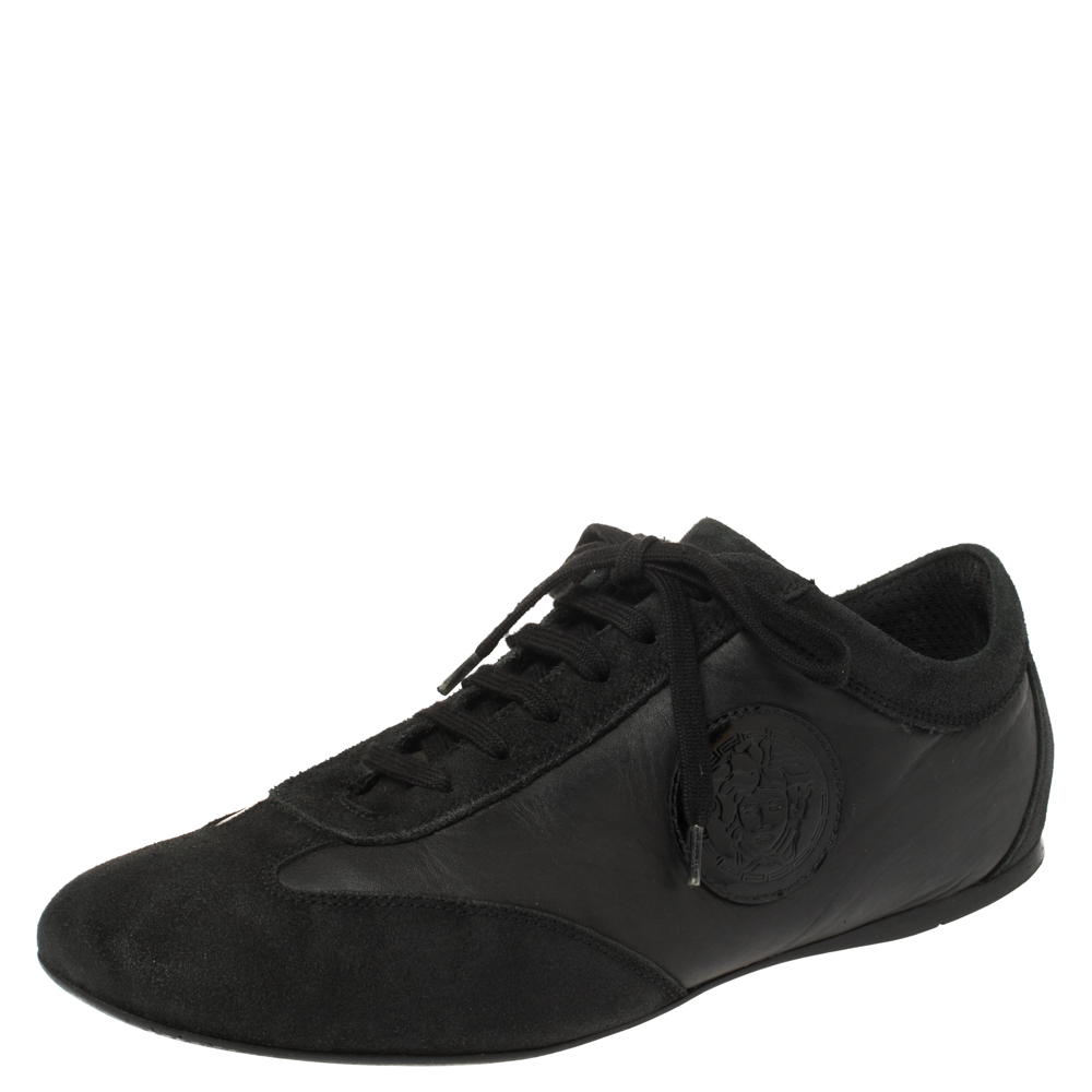 luxury-women-versace-used-shoes-p445878-006 Versace Black Suede and Soft Leather Medusa Lace Up Sneakers Size 39