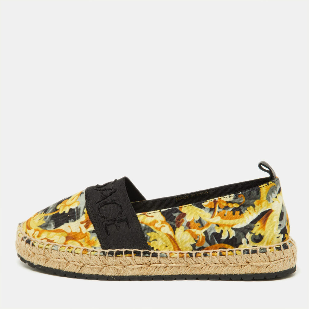 Versace Multicolor Baroccoo Print Canvas Slip On Espadrille Flats Size 34