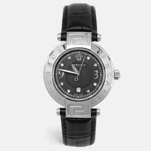 Versace Black Stainless Steel Embossed Leather Reve 68Q Women's Wristwatch 35 mm