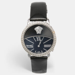 Versace Black Stainless Steel Patent Leather Krios 93Q Women's Wristwatch 38 mm