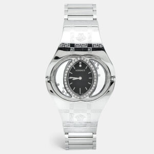 versace black stainless steel diamonds eclissi 83q women's wristwatch 39 mm