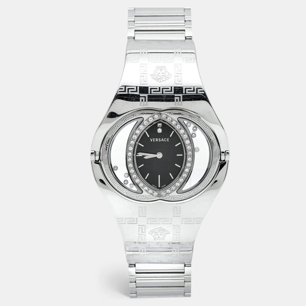 luxury-women-versace-used-watches-p1159017-006.jpg Versace Black Stainless Steel Diamonds Eclissi 83Q Women's Wristwatch 39 mm