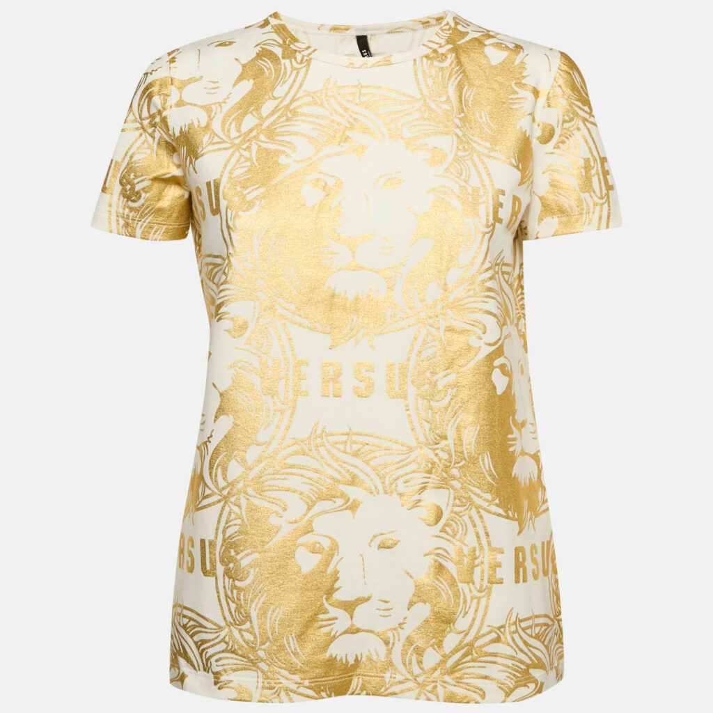 luxury-women-versus-versace-new-clothes-p1156606-008 Versus Versace White Gold Print Cotton Crew Neck T-Shirt XL