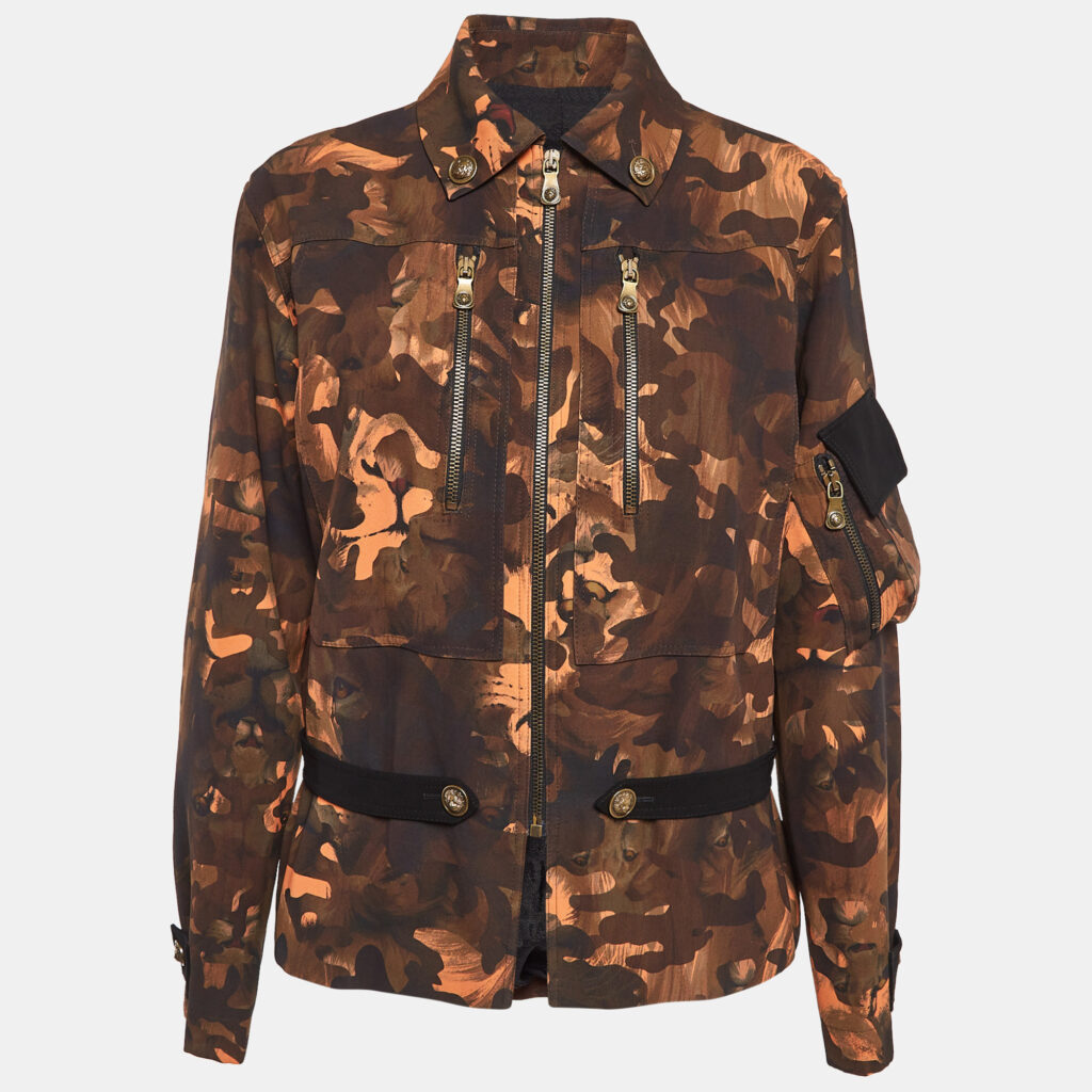 luxury-women-versus-versace-used-clothes-p1033048-009 Versus Versace Brown Camouflage Print Jersey Zip-Up Jacket XS