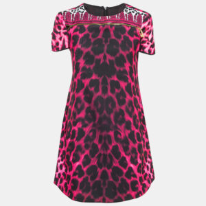 Versus Versace Pink Animal Print Zip Detail Mini Dress M