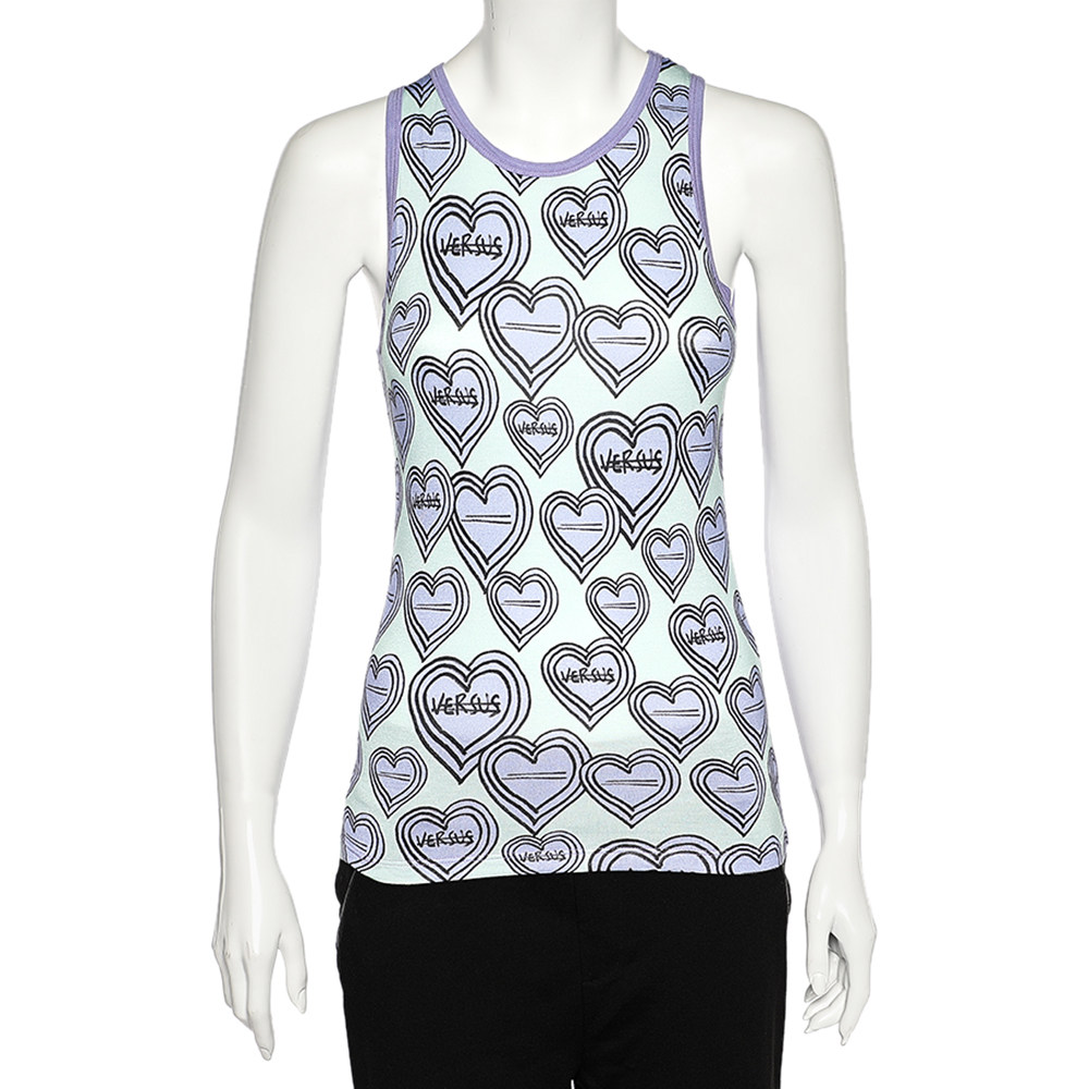 luxury-women-versus-versace-used-clothes-p541488-006-1 Versus Versace Purple & Green Heart Printed Knit Tank Top S