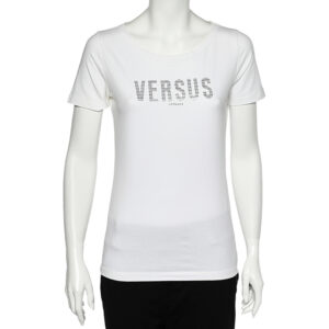 Versus Versace White Logo Embellished Cotton Knit T-Shirt M