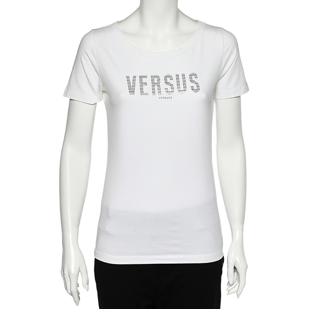 luxury-women-versus-versace-used-clothes-p541516-003-2 Versus Versace White Logo Embellished Cotton Knit T-Shirt M