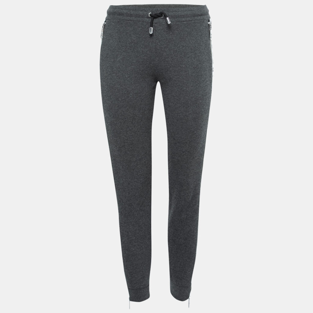 luxury-women-versus-versace-used-clothes-p723595-001 Versus Versace Grey Cotton Zip Detail Logo Tape Trimmed Joggers XS