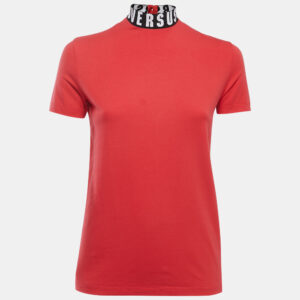 Versus Versace Red Cotton Logo Detailed High Neck T-Shirt XS