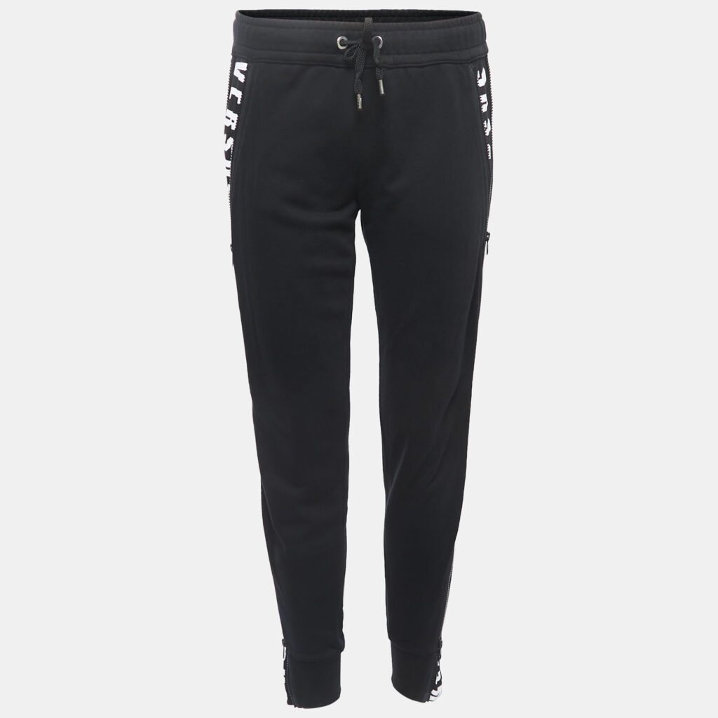 luxury-women-versus-versace-used-clothes-p866622-001 Versus Versace Black Logo Print Cotton Side Zip Detailed Joggers S