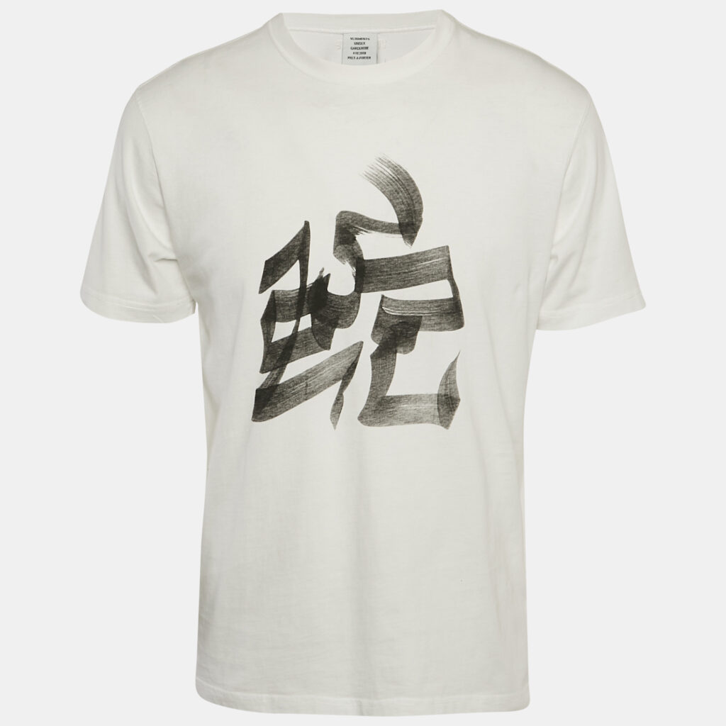 luxury-women-vetements-used-clothes-p1146243-005 Vetements White Chinese Snake Zodiac Print Cotton Crew Neck T-Shirt S