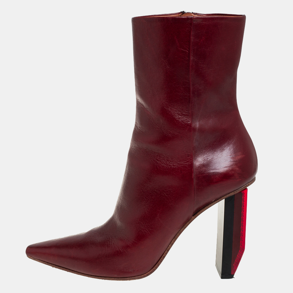 luxury-women-vetements-used-shoes-p428704-016 Vetements Burgundy Leather Reflector Ankle Boots Size 40