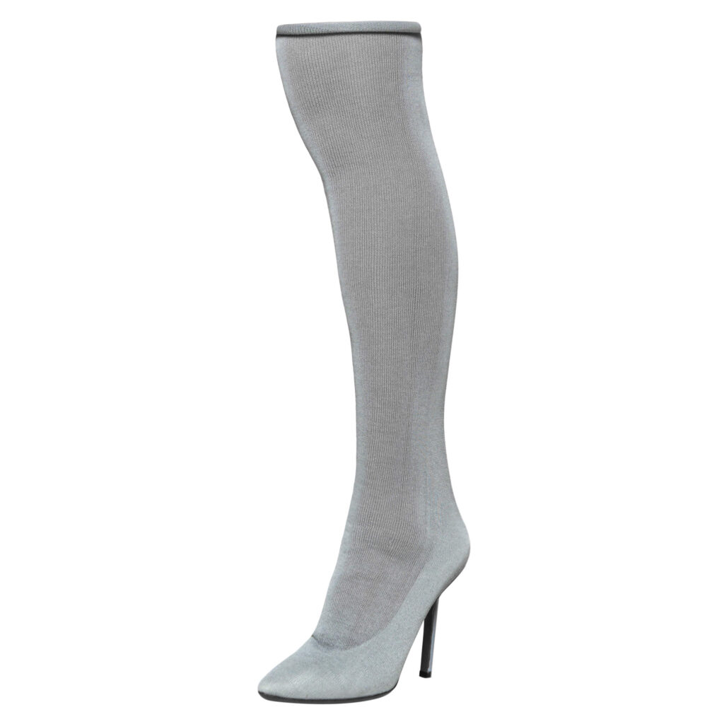 luxury-women-vetements-used-shoes-p459622-009 Vetements Grey Stretch Fabric Reflective Thigh High Socks Boots Size 37