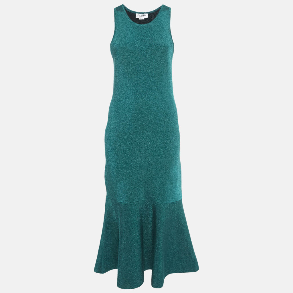 luxury-women-victoria-beckham-used-clothes-p1124225-001 VB Body by Victoria Beckham Green Lurex Knit Flared Midi Dress L