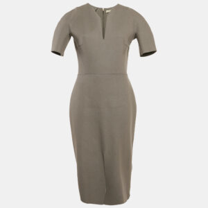 victoria beckham grey wool shift midi dress l
