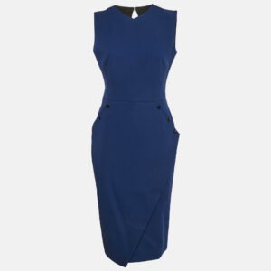victoria beckham blue wool sleeveless midi dress m