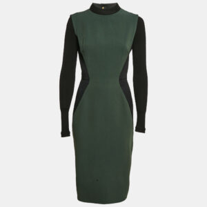 Victoria Beckham Green/Black Wool Blend Paneled Detail Bodycon Dress M