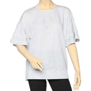 Victoria Beckham White Striped Cotton Top L