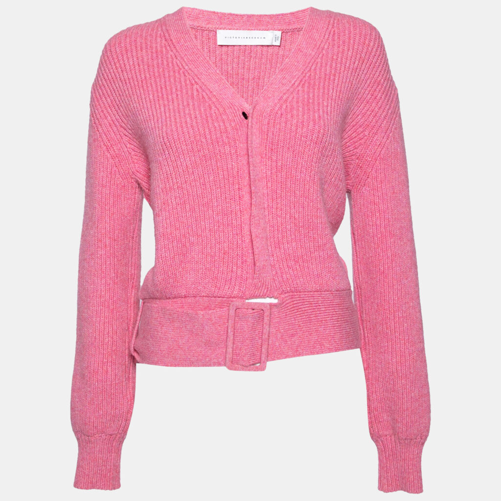 luxury-women-victoria-beckham-used-clothes-p631279-001-2 Victoria Beckham Pink Wool Button Front Belted Knitwear XS