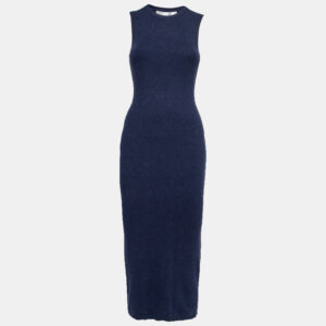 Victoria Beckham Navy Blue Knit Ribbed Sleeveless Maxi Dress XS