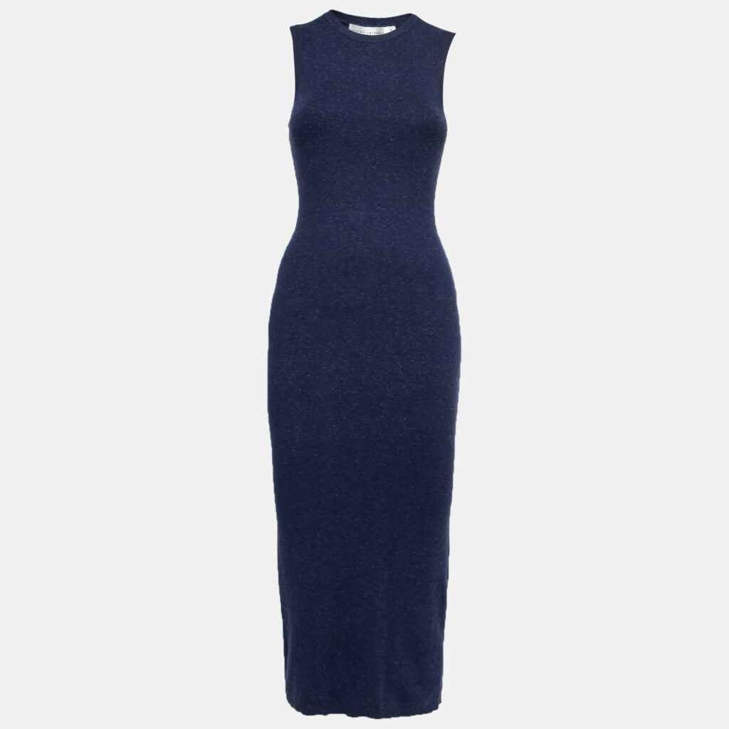 luxury-women-victoria-beckham-used-clothes-p641306-001-2 Victoria Beckham Navy Blue Knit Ribbed Sleeveless Maxi Dress XS