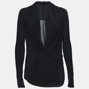 Victoria Beckham Black Silk Blend Deep Cowl Neck Top S