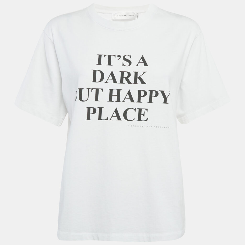 Victoria Victoria Beckham White Printed Cotton Crew Neck T-Shirt M