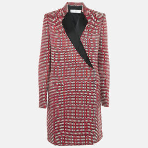 Victoria Beckham Red/Multicolor Basket Weave Linen Blend Coat M